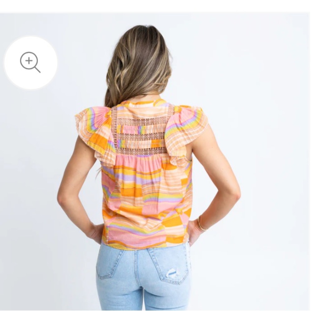 Karlie boho watercolor blouse with ruffle and lace details, NWT - Picture 8 of 10